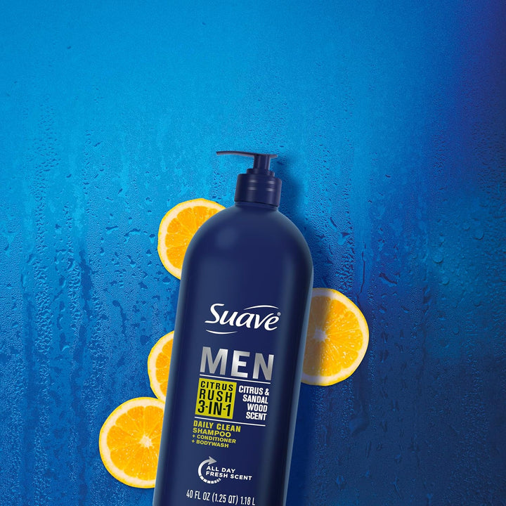 Shampoo Conditioner Bodywash Men 3 in 1 Citrus & Sandal Wood to Cleanse and Nourish Hair and Skin, 40 Oz Pack of 3