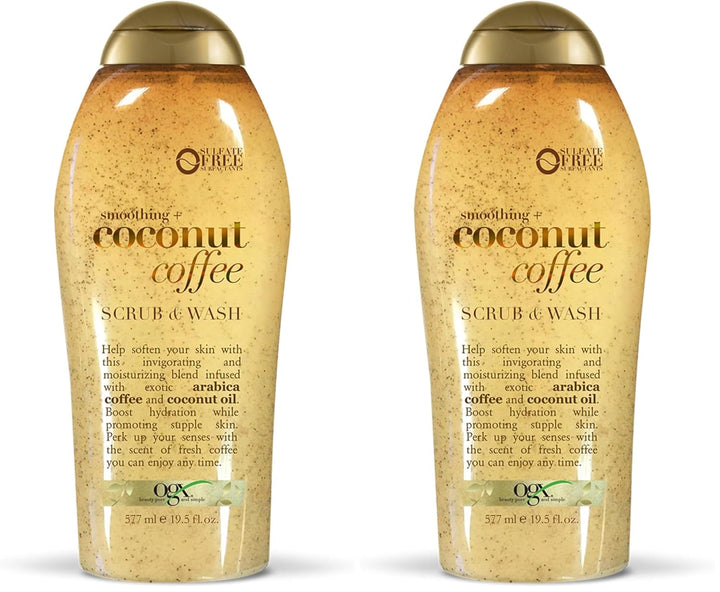 Smoothing + Coconut Coffee Exfoliating Body Scrub with Arabica Coffee & Coconut Oil, Moisturizing Body Wash for Dry Skin, Paraben-Free with Sulfate-Free Surfactants, 19.5 Fl Oz