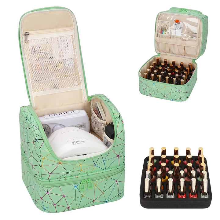 Nail Polish Organizer Case, Nail Supplies Storage Box Holds 45 Bottles Nail Polish & Nail Lamp, Travel Nail Tech Carrying Case, Nail Kit Bag for Nail Stuff & Manicure Tools