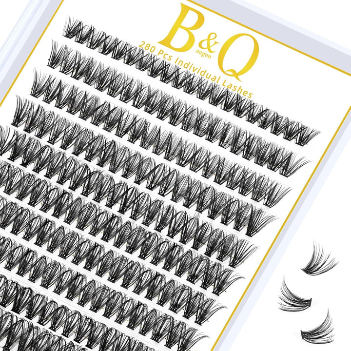 B&Q Lash Clusters Kit 280PCS Eyelash Clusters Kit,30D 40D D 9-16MIX Individual Lash Comfortable Eyelash Extension Set, Classic Look with Bond and Seal Waterproof, Remover DIY at Home(Set,30D+40D)