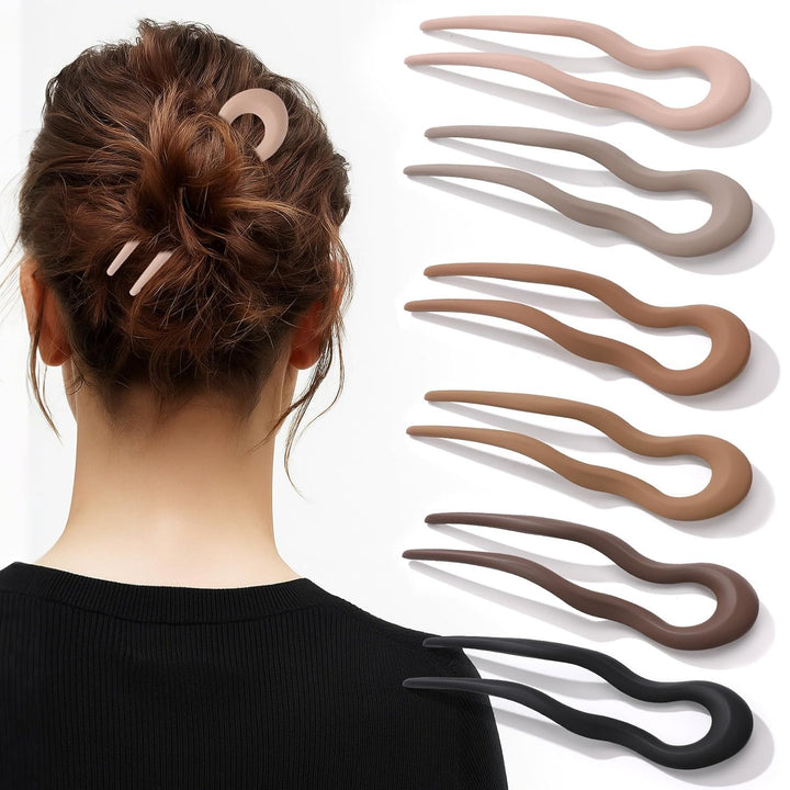 6PCS French Hair Pins for Women, Tortoise Shell French Pins Hair, Large Hair Styling Pins for Thin Thick Hair, 3 Internal Teeth Hair Sticks, Lialys Hair Pin for Buns, French Twist Pin Wavy U Shaped