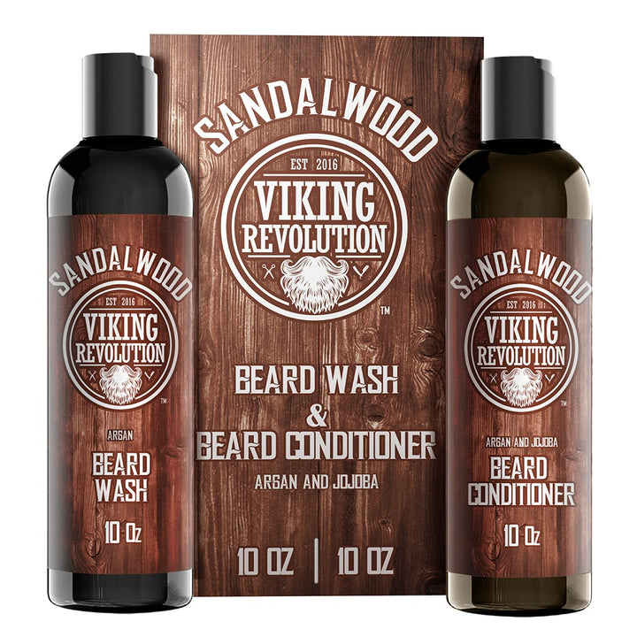 Beard Wash & Beard Conditioner Set W/Argan & Jojoba Oils - Softens & Strengthens - Natural Beard Shampoo W/Beard Oil Sandalwood (5Oz)