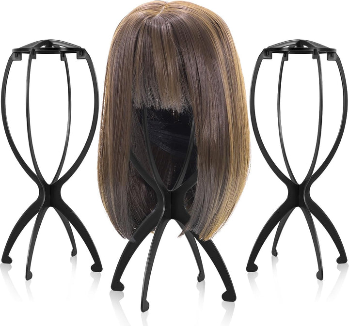 Wig Stand, Portable Wig Holder Wig Head Stand for All Wigs Travel Wig Hair Stylist Gifts for Women(Black (2 Pack))