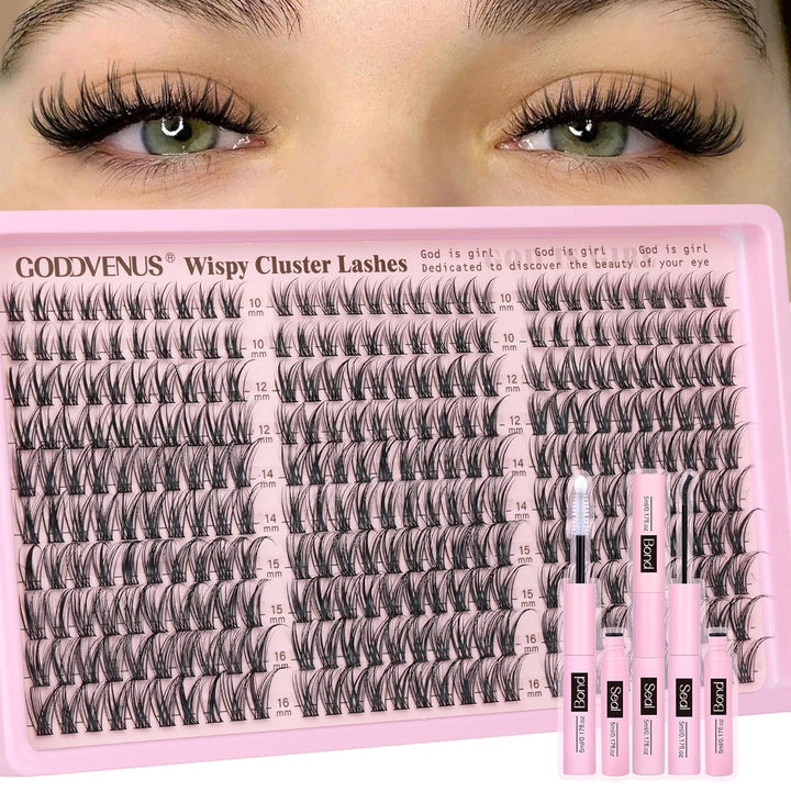 Lash Clusters Kit Wispy Eyelash Clusters Lashes Natural DIY Lash Extension Kit 10-16Mm Cluster Eyelash Extensions Kit 300Pcs C Curl Individual Lashes Cluster Eyelash (No Tweezers)
