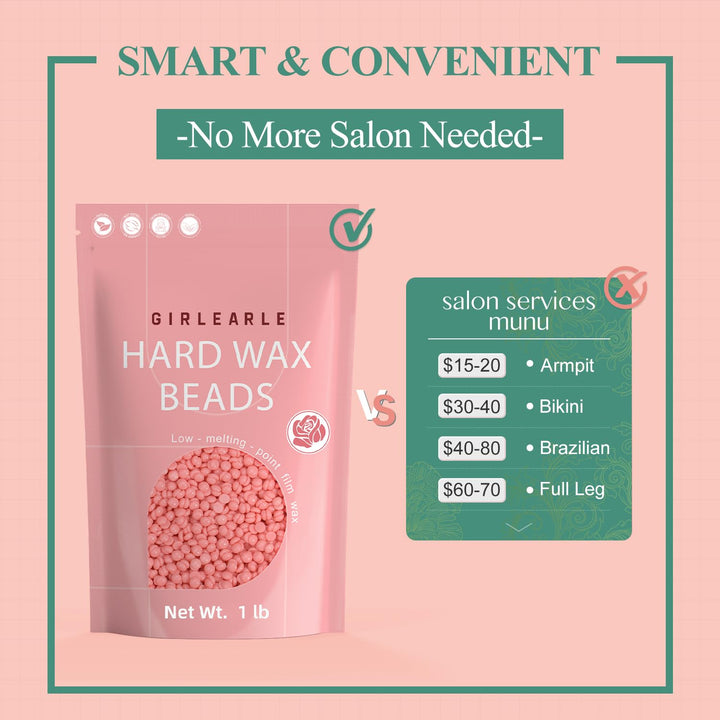 Hard Wax Beads, 1Lb Wax Beans for Hair Removal Sensitive Skin with Rose Formula, Perfect for Full Body, Facial, Brazilian Bikini, and Legs at Home Wax Refill for Women Men (Pink)