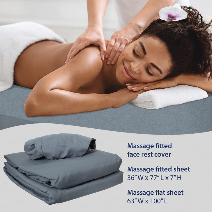 Premium Microfiber 3-Piece Massage Sheet Set, Cool Grey, Ultra-Light, Stain, and Wrinkle-Resistant, Includes Flat, Fitted Sheet and Massage Face Rest Cover