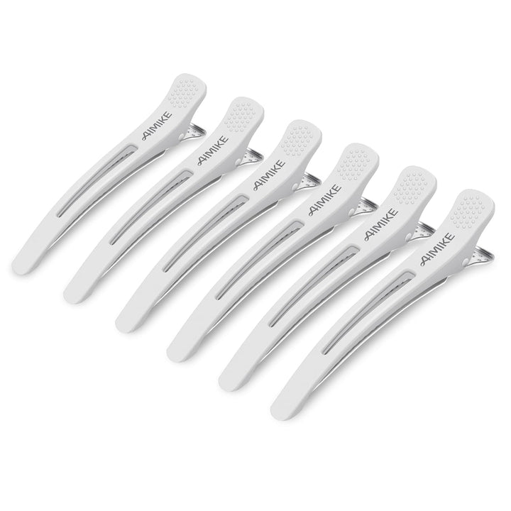 6Pcs Professional Hair Clips for Styling Sectioning, Non Slip No-Trace Duck Billed Hair Clips with Silicone Band, Salon and Home Hair Cutting Clips for Hairdresser, Women, Men - Black 4.3” Long