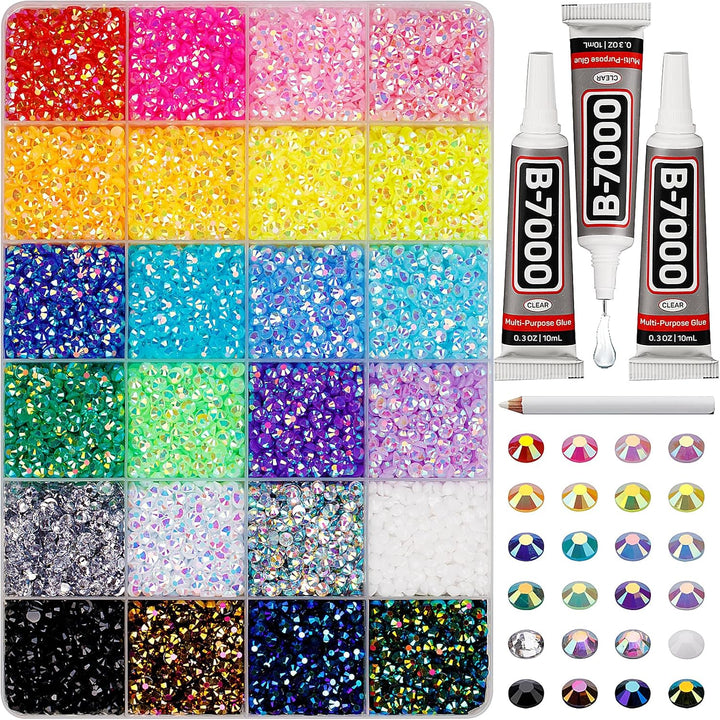30000Pcs Resin Jelly Rhinestones for Crafting Bedazzling, Multicolor 3Mm Flatback Gems for Crafts Clothing Clothes Tumblers Shoes Nails, Flat Back Mixed Color Bulk Bedazzler Kit Jewels with B7000 Glue