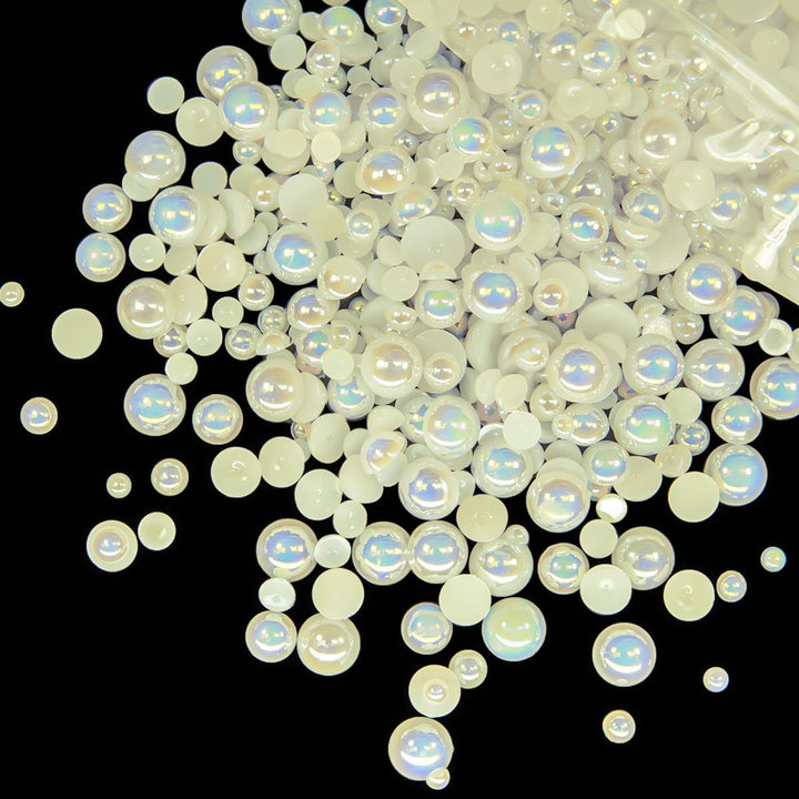 51G White Half Pearls for Crafting 4Mm 5Mm 6Mm 8Mm 10Mm Mix Sizes Pure White Flatback round Beads Charms for Nails Face Eyes Makeup Tumblers Bottles DIY Crafts Bedazzling Clothes Shoes Phones