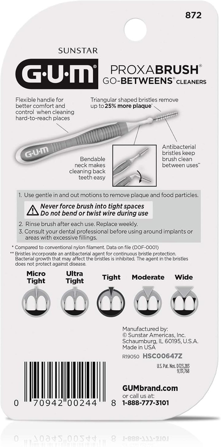 Proxabrush Go-Betweens - Tight - Interdental Brushes - Soft Bristled Dental Picks for Plaque Removal Health - Safe for Braces & Dental Devices, 10Ct (Pack of 6)