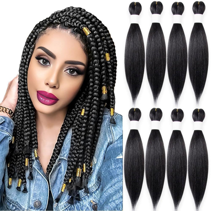 Purple Braiding Hair 20 Inch Pre Stretched Hair Long Straight Crochet Braids Yaki Texture Synthetic Fiber 4 Packs (Dark Purple)