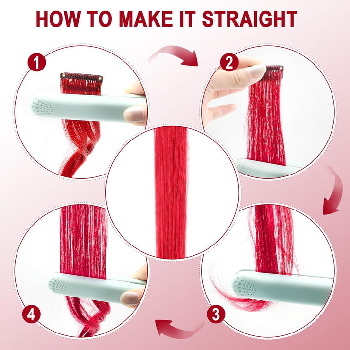 Red and Blue Hair Extensions Clip In,10 PCS Curly Wavy Synthetic Hairpieces Rainbow Neon Party Highlights, Colorful Hair Accessories for Girls Women 17 Inch (Red Blue)