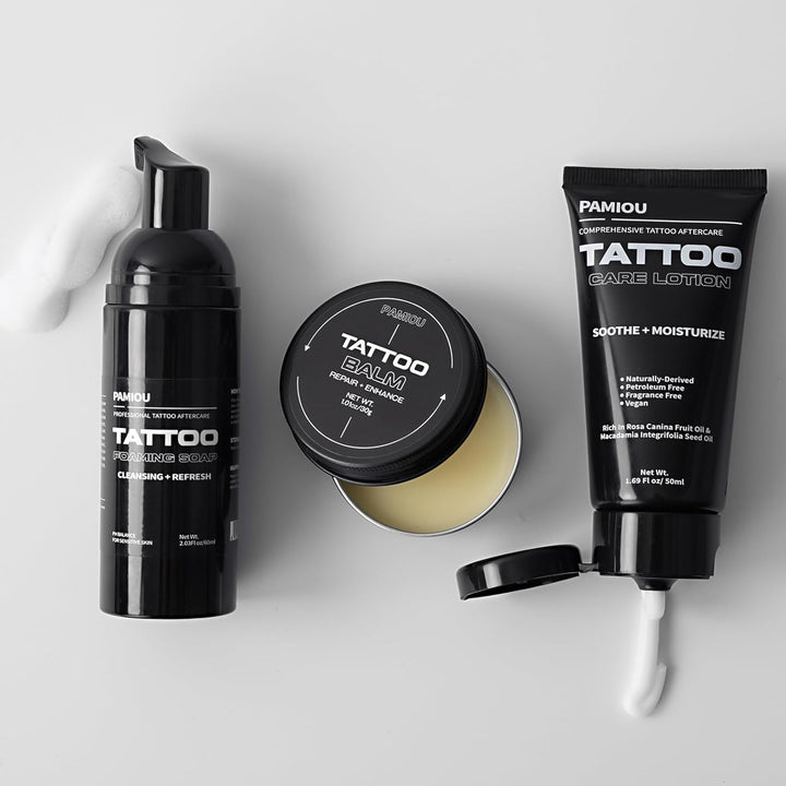 Tattoo Aftercare 3 in 1 Set for New Tattoos, Include Tattoo Balm, Tattoo Lotion and Tattoo Soap, Quick Healing, Soothing, Naturally-Derived, Petroleum-Free, Fragrance Free (3 Piece Set)