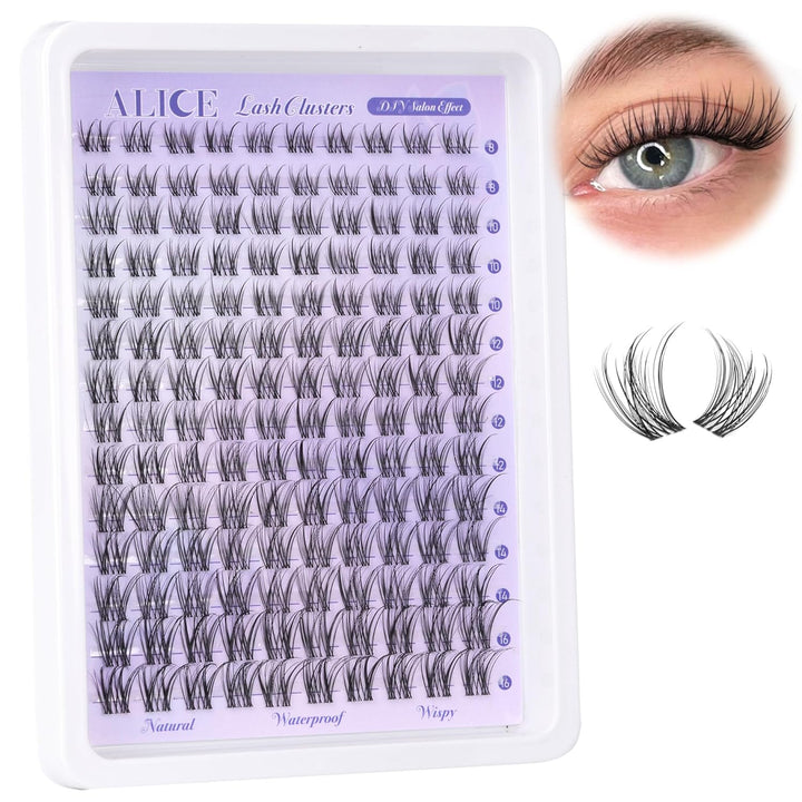 Lash Clusters Wispy Eyelash Clusters 10-18Mm 168Pcs Cluster Eyelash Extensions Natural Volume Lash Extensions DIY Individual Lashes Clusters with Soft Thin Band