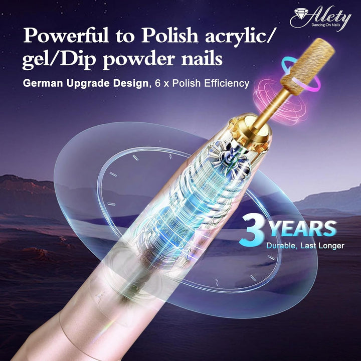 Electric Nail Drill Kit - Portable File for Acrylic Gel Nails, Professional Machine Efile Manicure Pedicure Tools with Gold Drill Bits for Home Salon Use