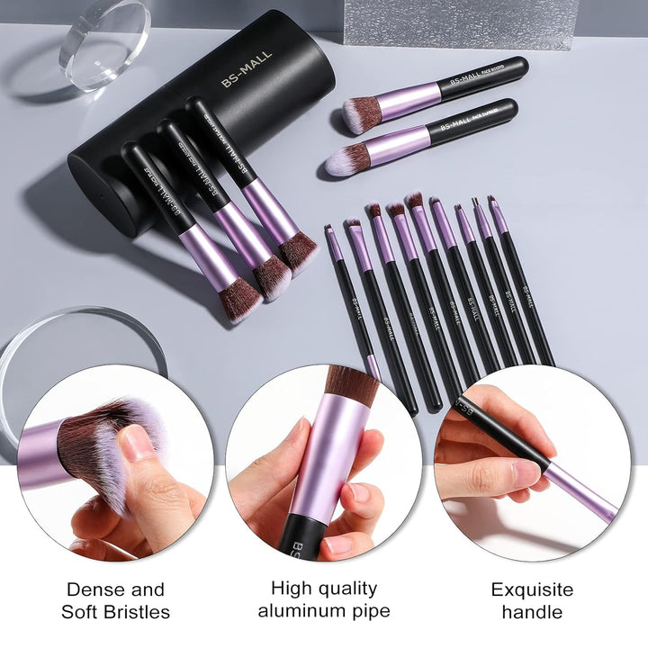 Makeup Brushes Premium Synthetic Foundation Powder Concealers Eye Shadows 14 Pcs Purple for Makeup Beginner or Professional with Travel Case