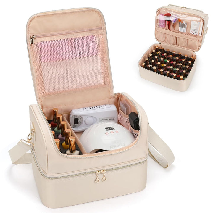 Nail Polish Organizer Case, Nail Supplies Storage Box Holds 45 Bottles Nail Polish & Nail Lamp, Travel Nail Tech Carrying Case, Nail Kit Bag for Nail Stuff & Manicure Tools