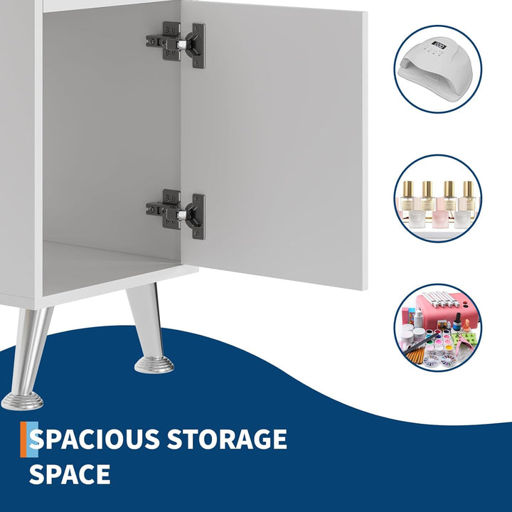 42'' Manicure Table for Nail Tech with Electric Dust Collector and Wrist Rest, Nail Desk with Vertical Pull-Out Locker, 1 Storage Cabinet, 2 Drawers, 4-Tiers Open Shelves, Beauty Salon Workstation