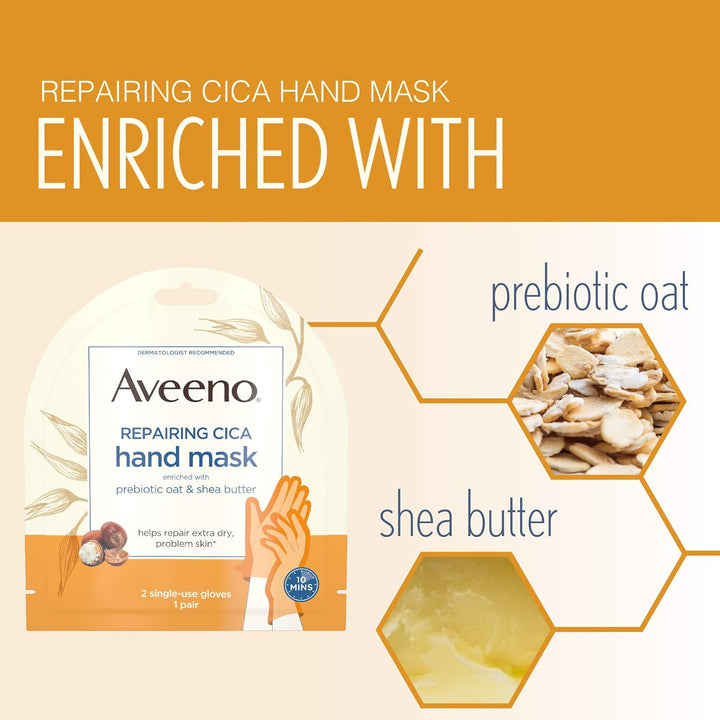 Repairing Cica Hand Mask with Prebiotic Oat and Shea Butter, 6 Count