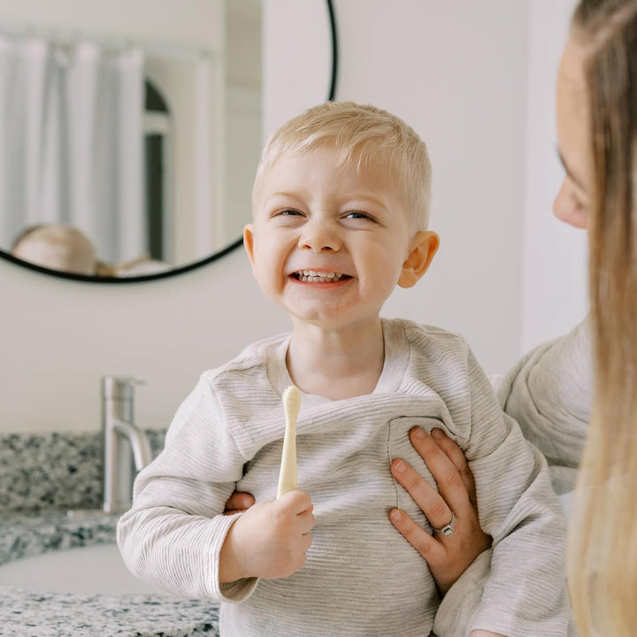 Infant-To-Toddler Toothbrush Set, Soft & Gentle Manual Toothbrushes for Baby, Green/Dark Blue/Ecru/Blue, BPA Free, 0-3 Years – 4-Pack