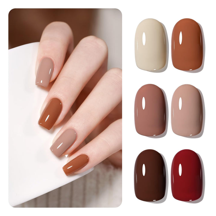 Rose Garden Jelly Gel Nail Polish of 6 Transparent Nude Red Pink Brown Colors Sheer Gel Polish Kit for Salon Manicure and Nail Art DIY at Home