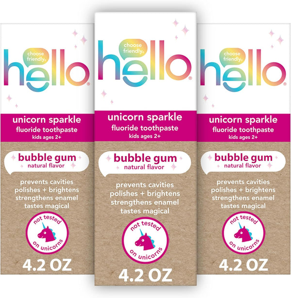 Unicorn Sparkle Kids Toothpaste with Fluoride, Bubble Gum Toothpaste, 4.2 Oz Tube (Pack of 3)