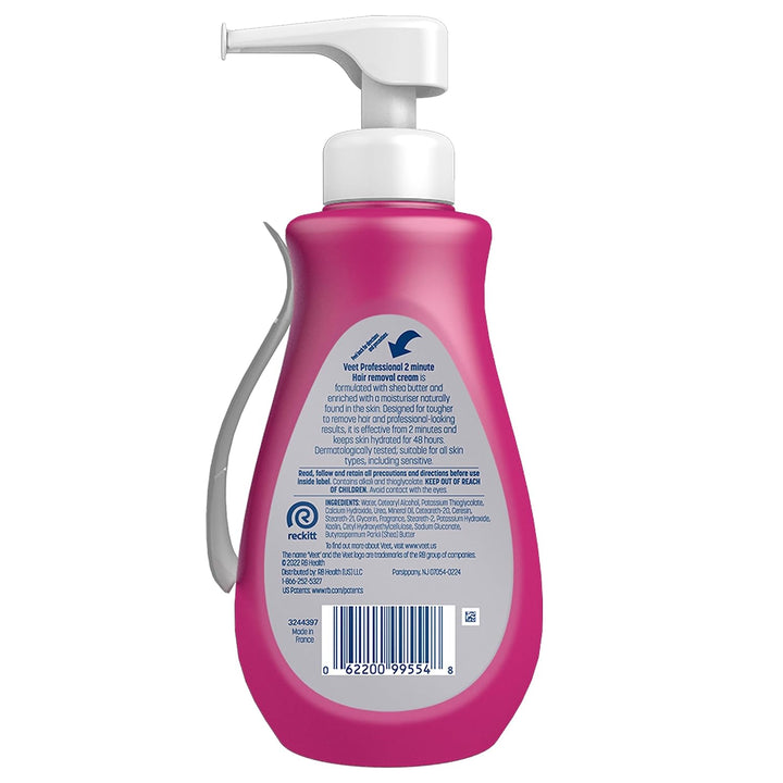 Professional 2 Minute Cream for All Skin Types with Shea Butter, Full Bikini & Pubic Hair Removal, Dermatologically Tested, 13.5 FL OZ Bottle W/Spatula