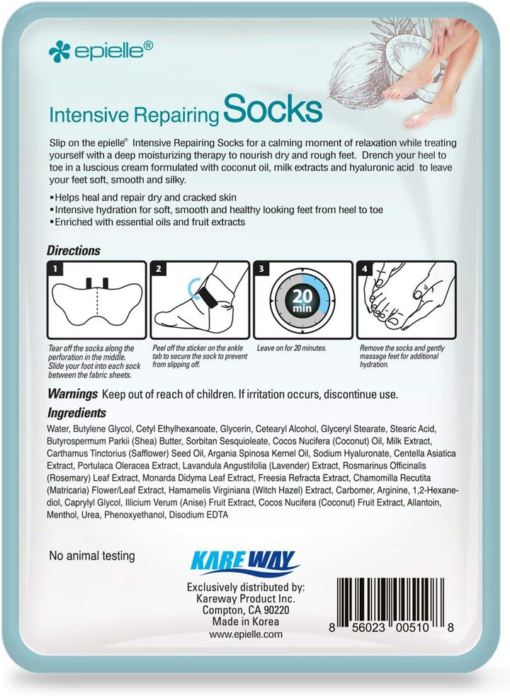 Intensive Repairing Foot Masks 6 Pairs, Deep Moisturizing Socks for Dry Feet & Cracked Heels, Repair with Coconut Oil & Milk Extract, Korean Skin Care, Spa Set, Self Care Gifts for Women