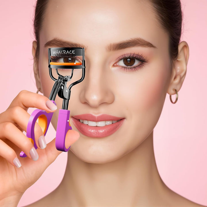 Eyelash Curlers with 6PCS Extra Replacement Pads, Premium Quality Eye Lash Curler, Superior Curling Effect, Easy to Hold and Use, Christmas Gifts for Her - Orange Purple Handle