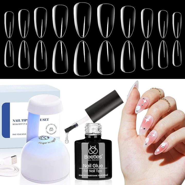 Beetles 9 in 1 Nail Glue Gel for Nail Tips and Clear Acrylic Nails Long Lasting, Curing Needed UV Extension Glue for False Nail Tips and Press on Nails, Christmas Nail Art