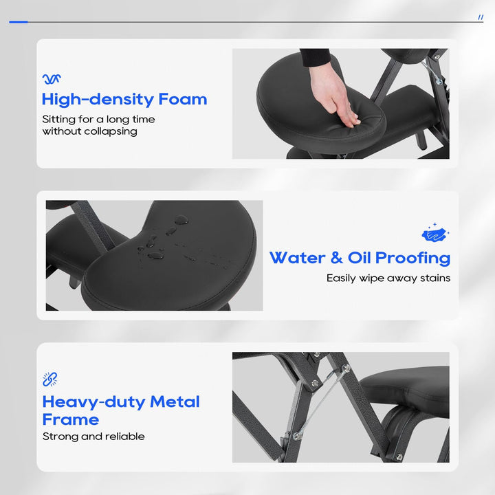 Portable Massage Chair – Foldable Tattoo & Spa Chair with Adjustable Face Cradle, High-Density Cushion, Lightweight Frame & Carry Bag, Black