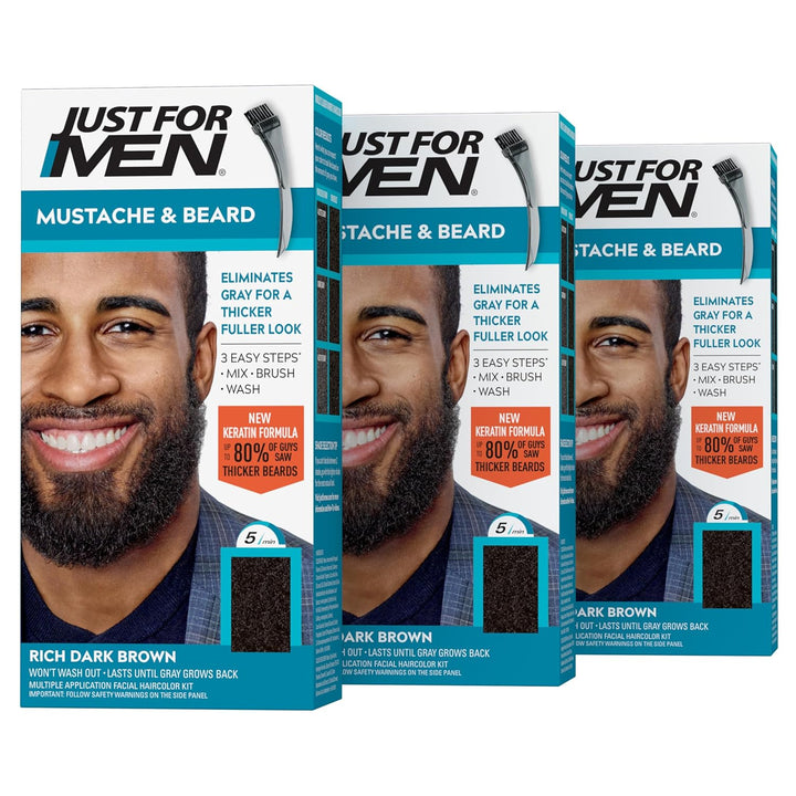 Mustache & Beard, Beard Dye for Men with Brush Included, with Keratin Biotin Aloe and Coconut Oil for Healthy Facial Hair - Dark Brown, M-45, Pack of 1 (Packaging May Vary)