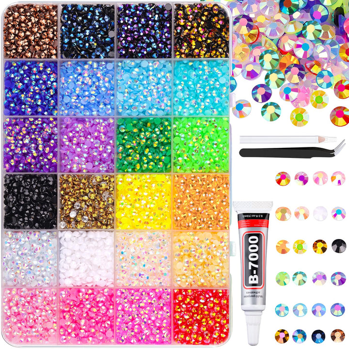 13000Pcs Flatback Pearls for Crafting (White), Assorted Size 2/3/4/5/6/8/10Mm Half Pearl Bead Gems with 3Pcs 10Ml B7000 Jewelry Glue, Bedazzling Kit for Crafts Shoes Graduation Cap Nail Art