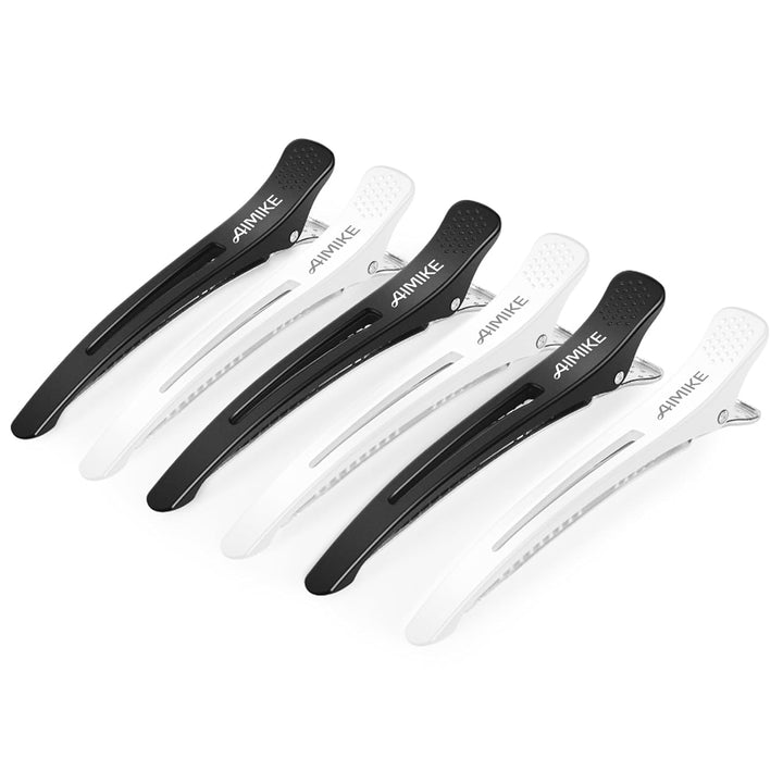 6Pcs Professional Hair Clips for Styling Sectioning, Non Slip No-Trace Duck Billed Hair Clips with Silicone Band, Salon and Home Hair Cutting Clips for Hairdresser, Women, Men - Black 4.3” Long