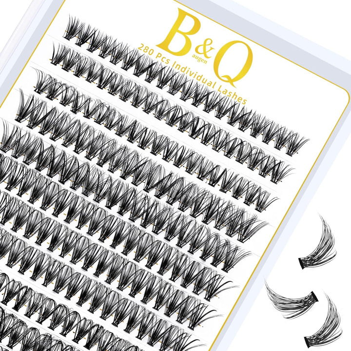 B&Q Lash Clusters Kit 280PCS Eyelash Clusters Kit,30D 40D D 9-16MIX Individual Lash Comfortable Eyelash Extension Set, Classic Look with Bond and Seal Waterproof, Remover DIY at Home(Set,30D+40D)