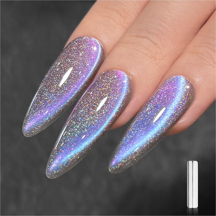 Red Cat Eye Gel Nail Polish, 16Ml Glitter Holographic Nail Polish with Magnet, Reflective Translucent UV Gel, 2907 Ruby Twilight