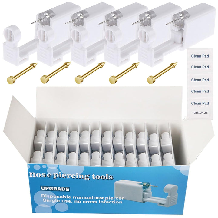 Nose Piercing Gun Kit - 72Pcs Self Nose Piercing Kit Unit Disposable Nose Piercing Gun Including 24Pcs Nose Piercing Gun with 24Pcs Built-In Nose Studs and 24Pcs Clean Tools for Nose Cartilage