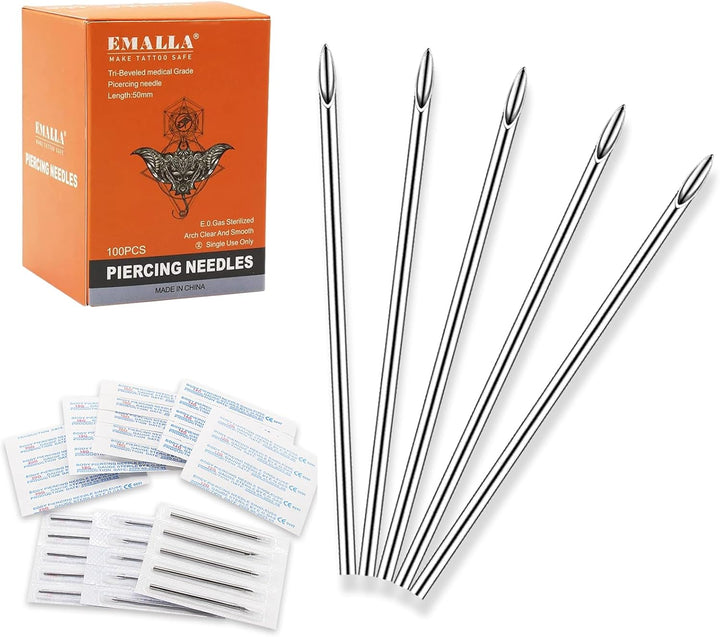 100Pcs Piercing Needles Mixed 12G 14G 16G 18G 20G Hollow Needles for All Piercings