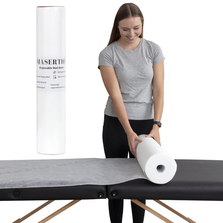 Disposable Massage Bed Cover - 60 Sheets per Roll, Non-Woven Disposable Material - Ideal for Spa, Massage Table, Tattoo, Waxing Table - No Crinkle Table Sheets - 31.5 X 71 Inches (1 Roll)
