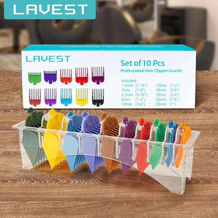 10 Professional Hair Clipper Guards Cutting Guides Compatible with Most Wahl Clippers with Organizer, Color Coded Clipper Combs Replacement - 1/16" to 1"
