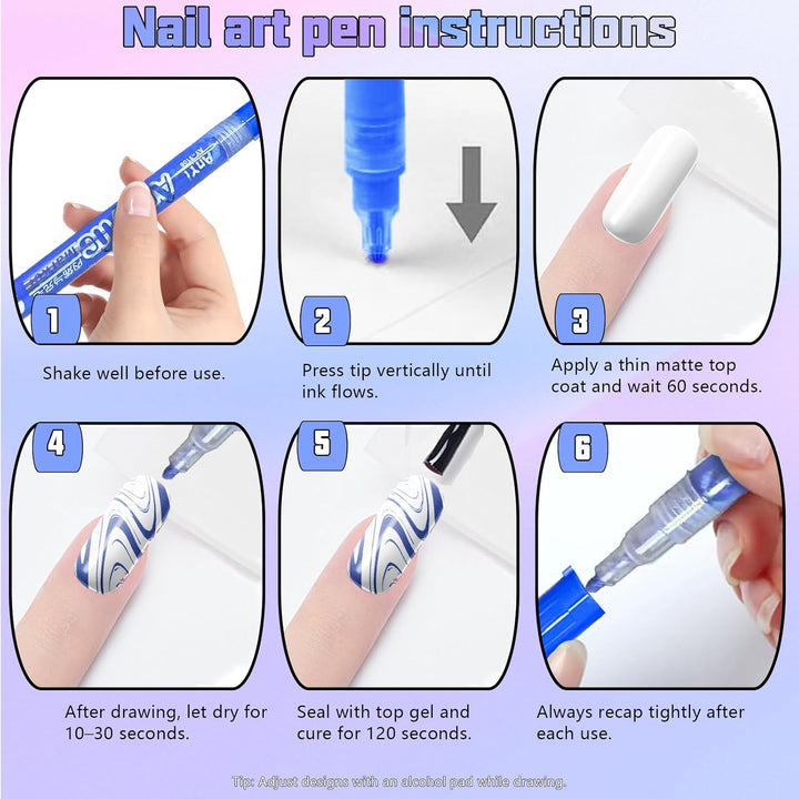 18 Colors Nail Art Pens Set, 3D Gel Nail Polish Pen Water-Based Quick Drying, Acrylic Nail Paint Pens Kit Drawing Painting Liner Dotting Graffiti Manicure for Home Salon DIY