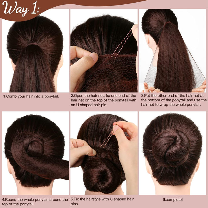 Hair Accessories Set: 20PCS Mesh Hair Nets Invisible and 40PCS U Shaped Hair Pins for Women, Girls, Ballet Bun Maker & Dance (Hair Nets- 20 Inch(50Cm), Hair Pins- 2.4 Inch(6Cm)), Brown
