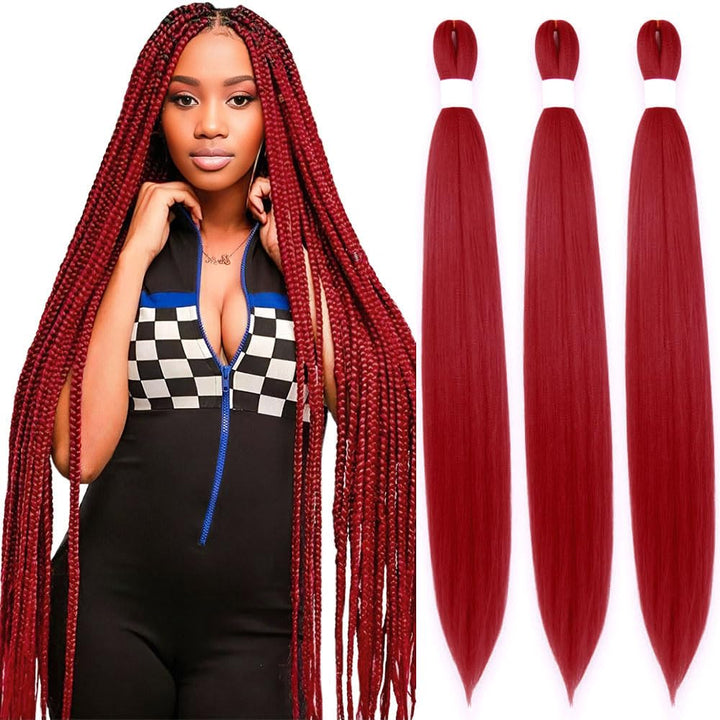 Purple Braiding Hair 20 Inch Pre Stretched Hair Long Straight Crochet Braids Yaki Texture Synthetic Fiber 4 Packs (Dark Purple)