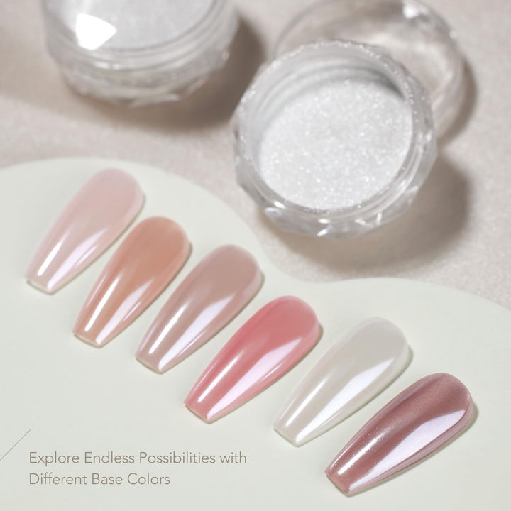 White Pearl Chrome Nail Powder, Mirror Effect Shimmer Glitter Pigment Mermaid Aurora Nail Art Decorations, Lustrous White