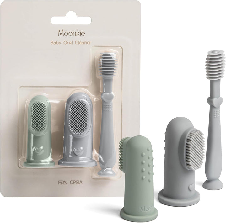 Baby Finger Toothbrush Tongue Oral Cleaner Kit for 3 Months +, 3 Pcs (Blush/Pale Mauve/Blush)