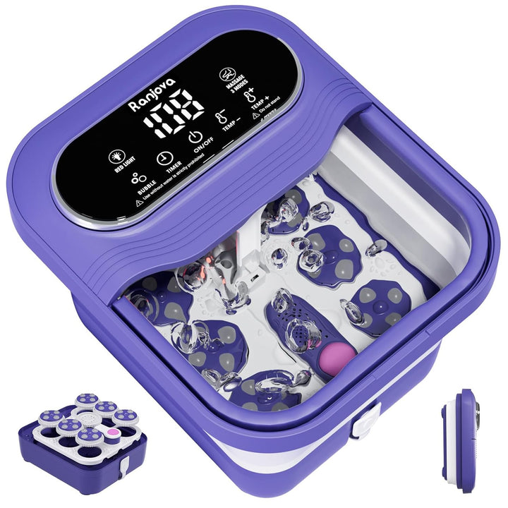 Collapsible Foot Spa Electric Rotary Massage, Foot Bath with Heat, Bubble,Temp Control, and 24 Motorized Shiatsu Massage Balls, Pedicure Foot Spa Tub for Stress Relief (Black)