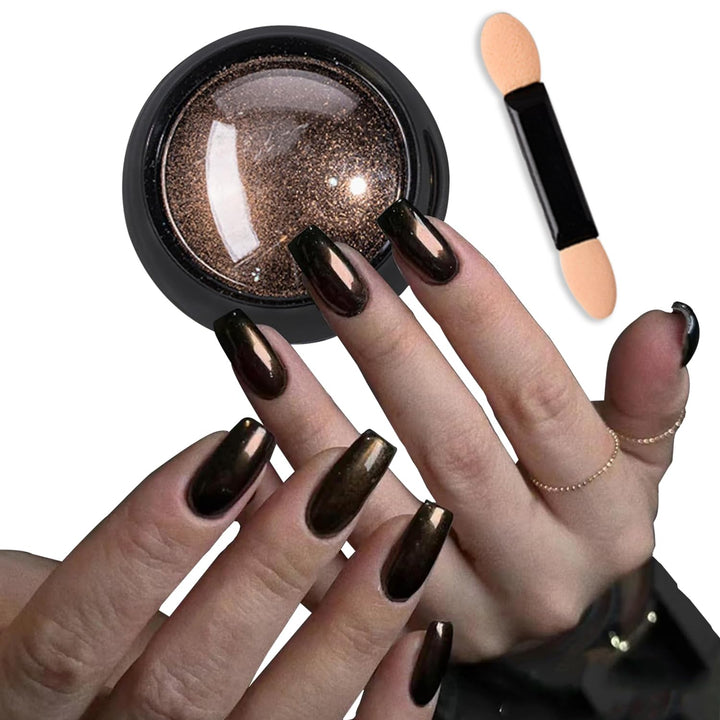 Holographic Mirror Gold Nail Chrome Powder Effect Metallic Dust Sequins UV Gel Gold Chrome Nail Powder Pigment for Nail Art Decoration, Gold Chrome Powder for Nails