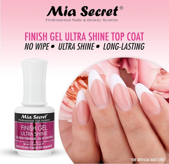 UV Finish Gel Top Coat for Gel or Acrylic 15 Ml - No Wipe Clear Nail Polish - High Gloss Top Coat for Artificial Nails