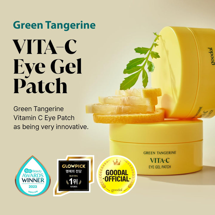 Green Tangerine Vitamin C Eye Patches 60 Sheets – Hydrating Gel under Eye Masks for Tired Puffy Eyes, Korean Skincare, Glass Skin Look, Daily Self Care Essentials