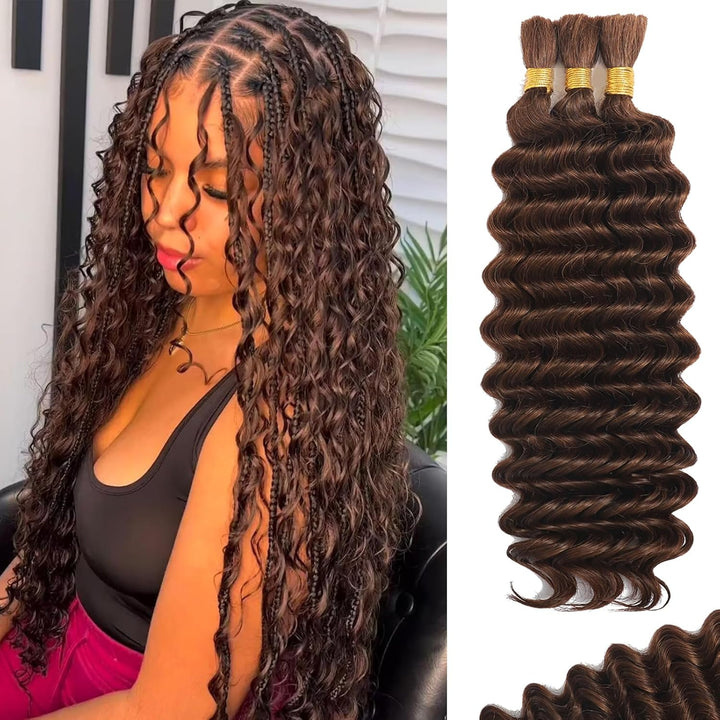 Human Braiding Hair for Boho Braids Human 110G 20 Inch Curly Boho Hair for Braiding Knotless 12A Deep Wave Bulk Bohemian 3 Bundles/Pack Natural Color